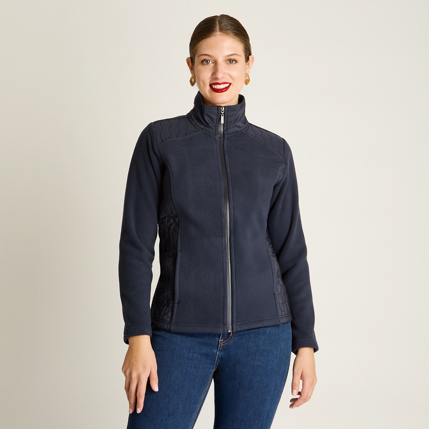 Poleron Polar Azul Manga Larga Elasticidad Baja Sin Forro Calce Normal Tela Punto